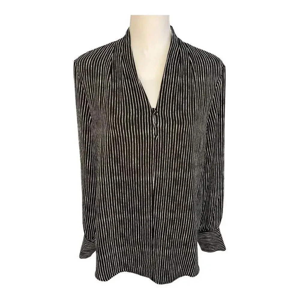 Adrianna Papell Women’s Large Printed Crepe Long Sleeve Button Down Top‎